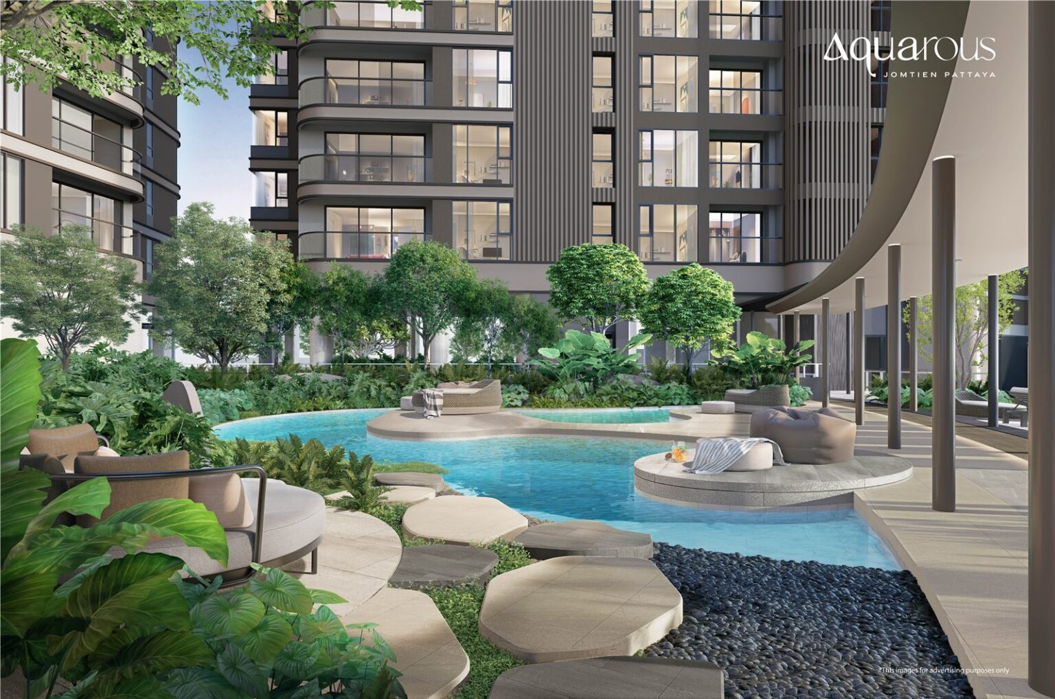 Beach Pool at Aquarous Jomtien Pattaya – developer rendering