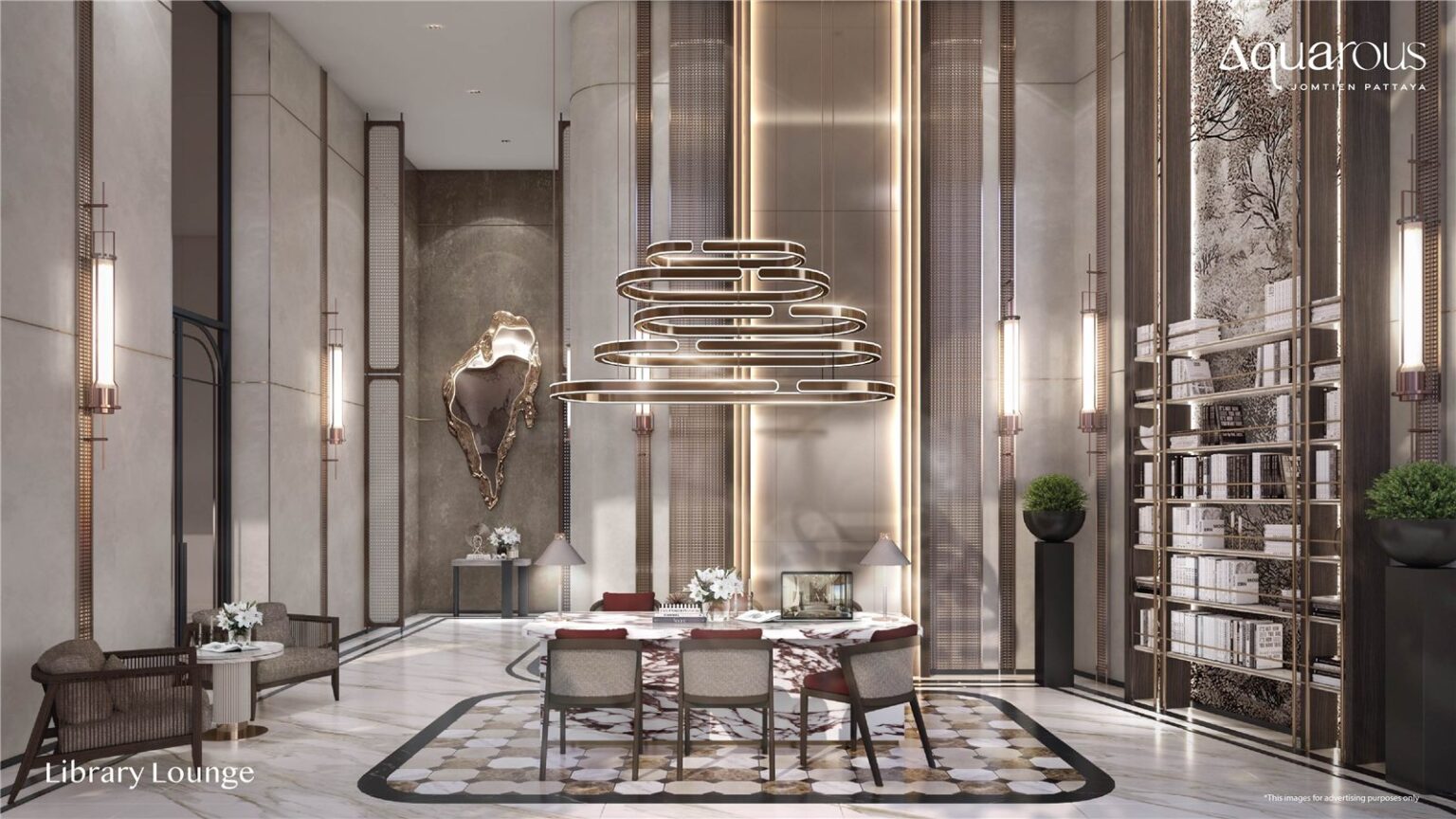 Library Lounge at Aquarous Jomtien Pattaya – developer rendering
