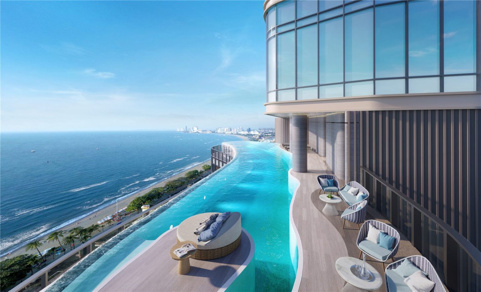 Sky Pool with sea views at Aquarous Jomtien Pattaya – developer rendering