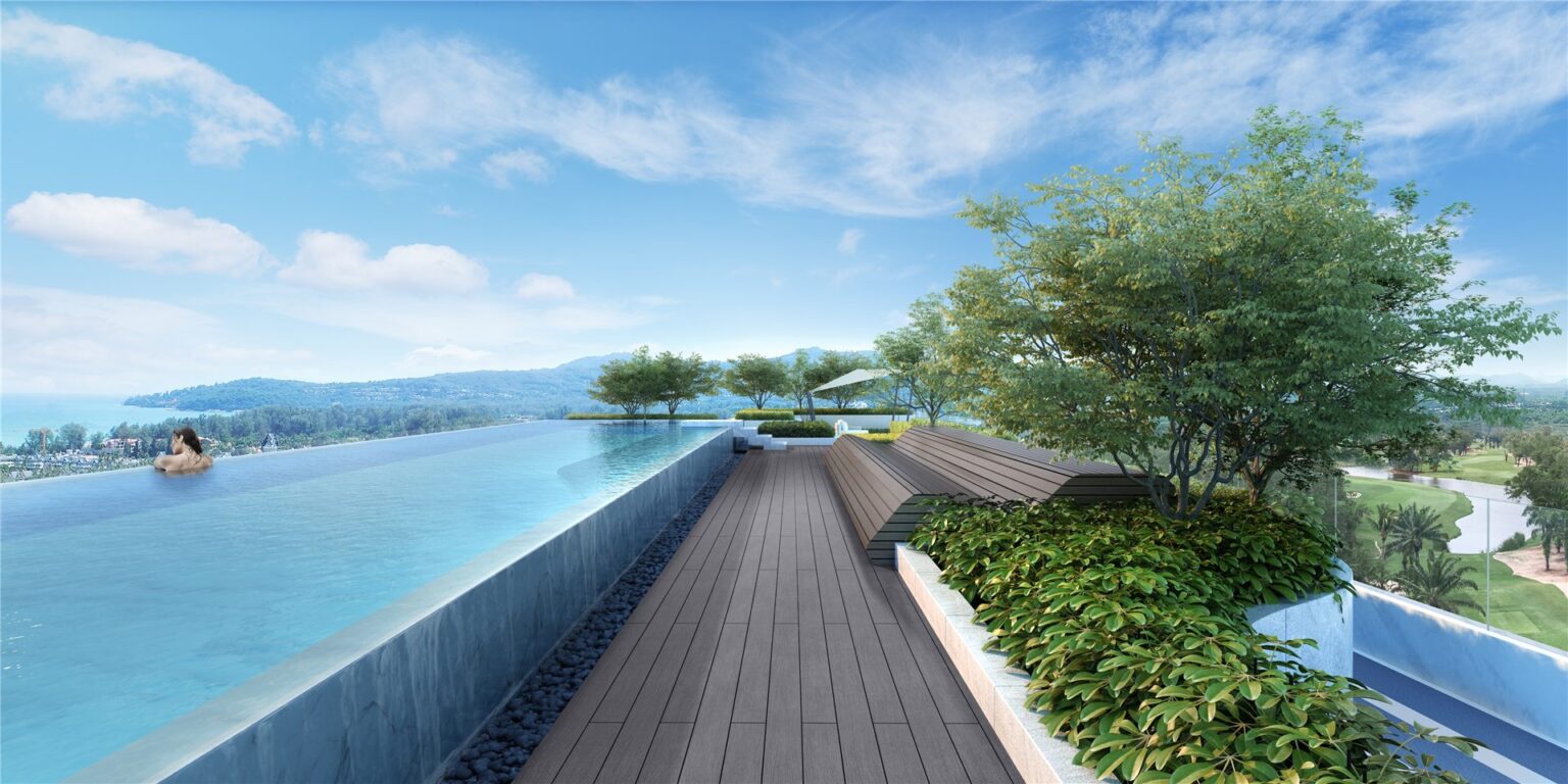 Skypark Aurora apartments near Laguna Phuket Golf Course — aerial view
