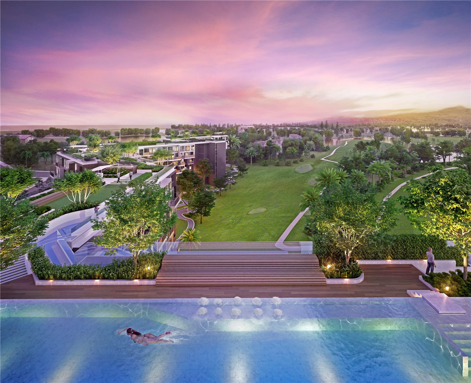 Residential façade and pool area