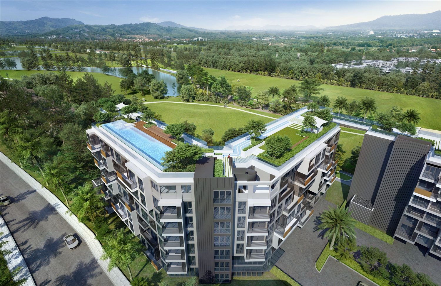 Rooftop landscaped garden at Skypark