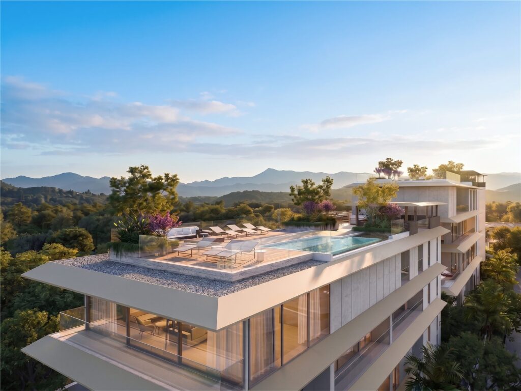Rooftop pool and terraces at Banyan Tree Beach Residences Nerea — developer rendering
