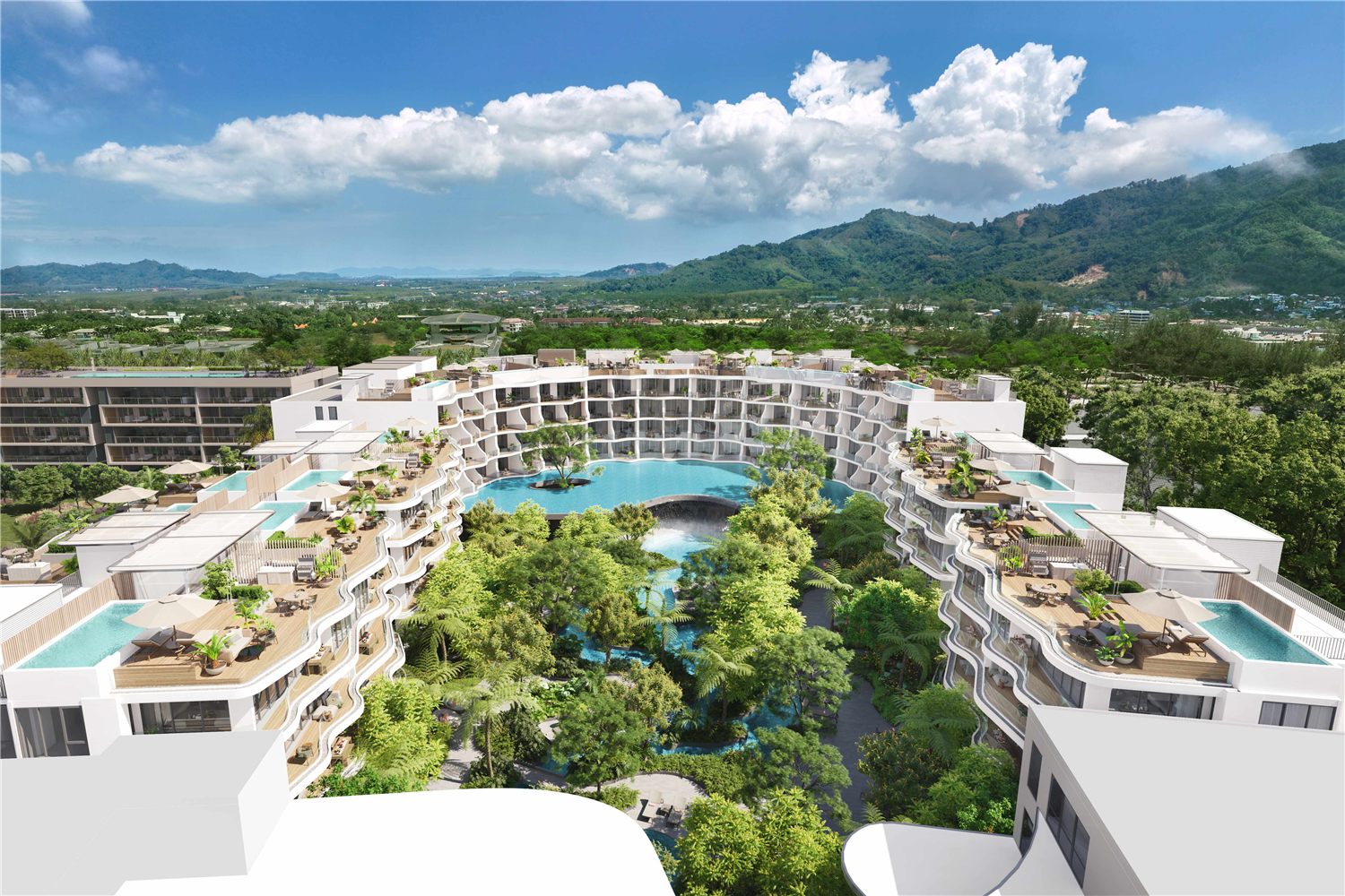 Жилые корпуса и центральный бассейн Garrya Phuket — рендер
