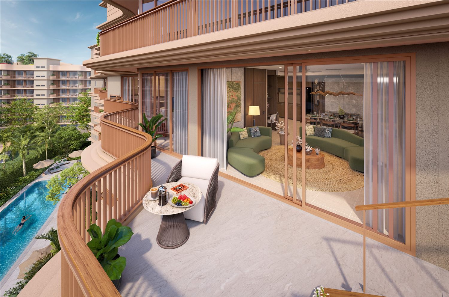 Hibiscus apartment balcony and golf landscape
