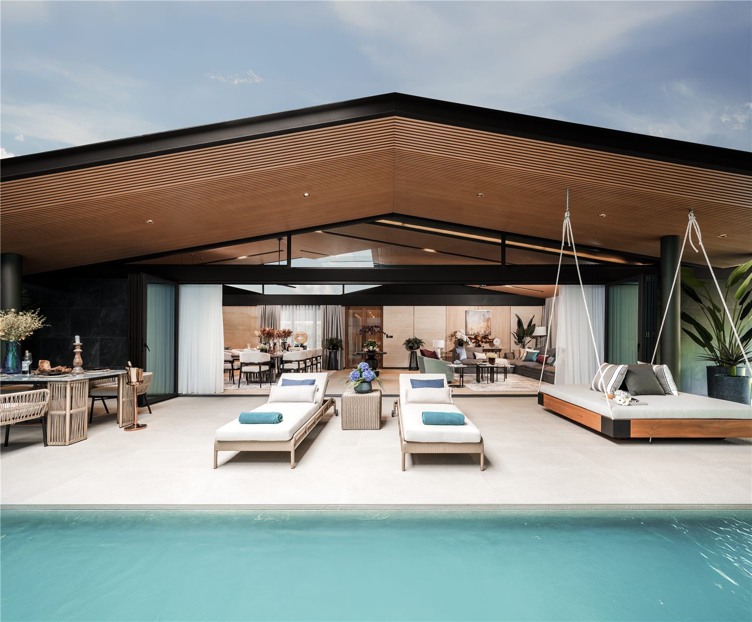 Poolside pavilion and private swimming pool at a Waterfront Villa
