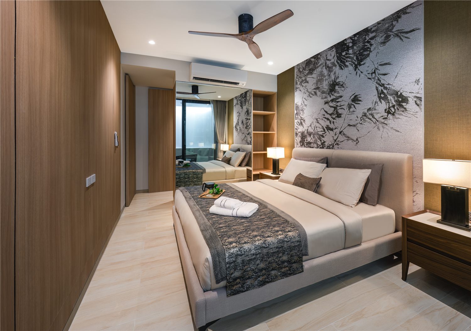 Master bedroom of a two-bedroom Waterside apartment