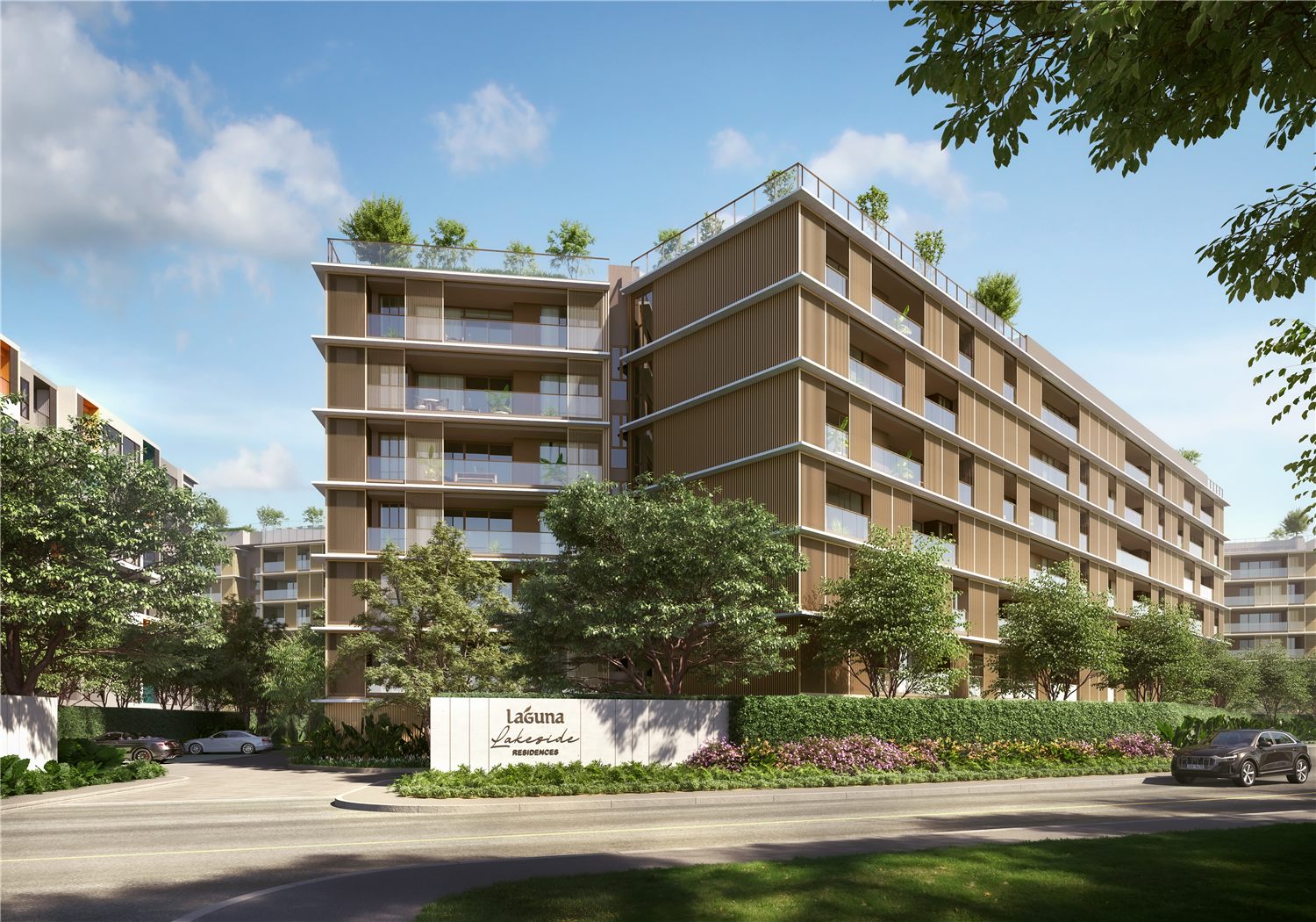 Современный фасад и главный вход Laguna Aster — рендер