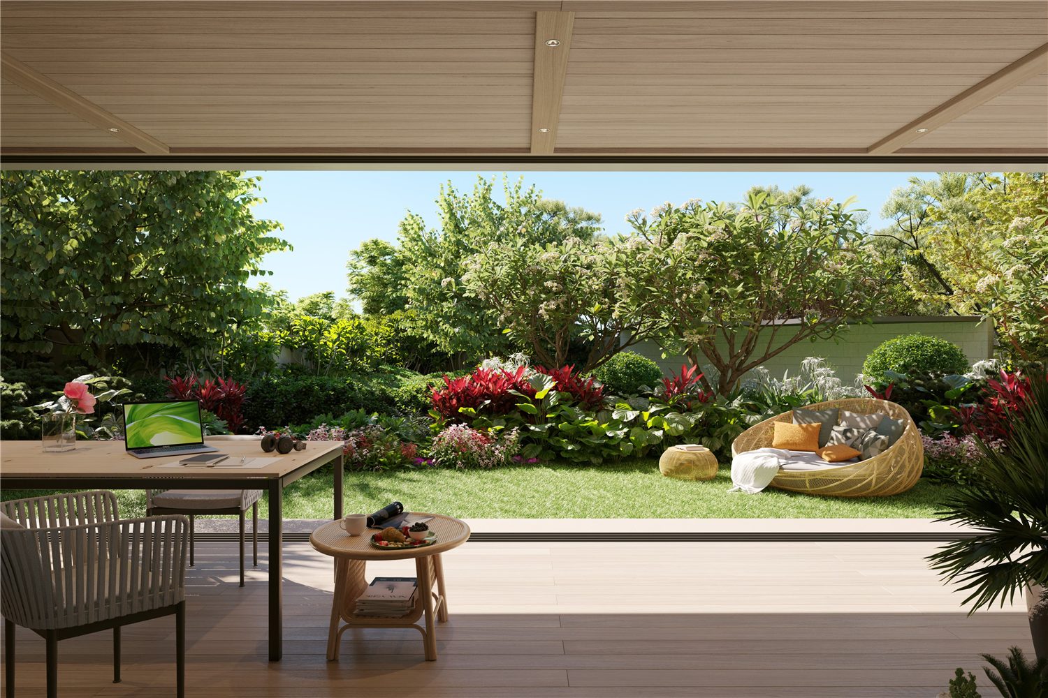 Garden lanai at ground-floor Reef apartment