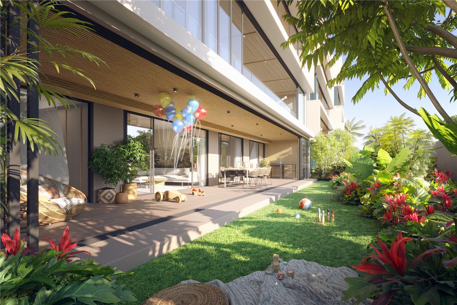 Ground-floor garden terrace of three-bedroom residence