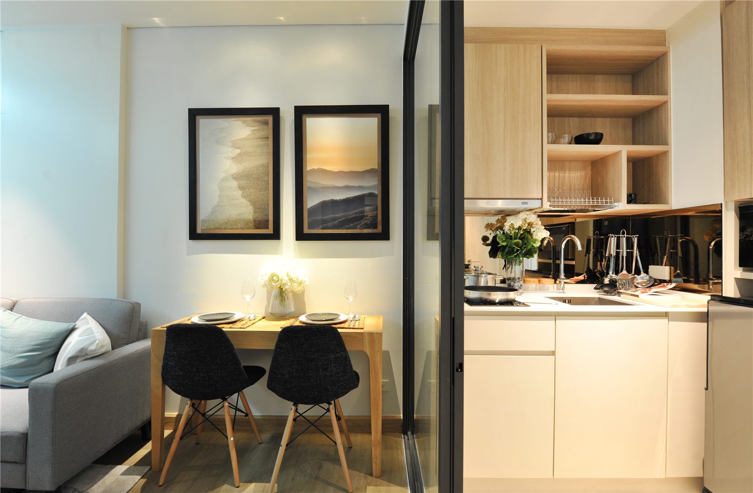 Type B apartment living room and kitchen