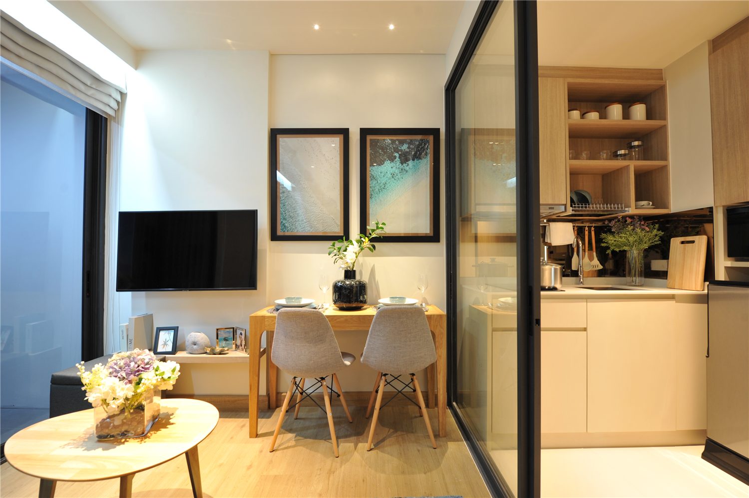 Skypark Celeste one-bedroom living room and kitchen